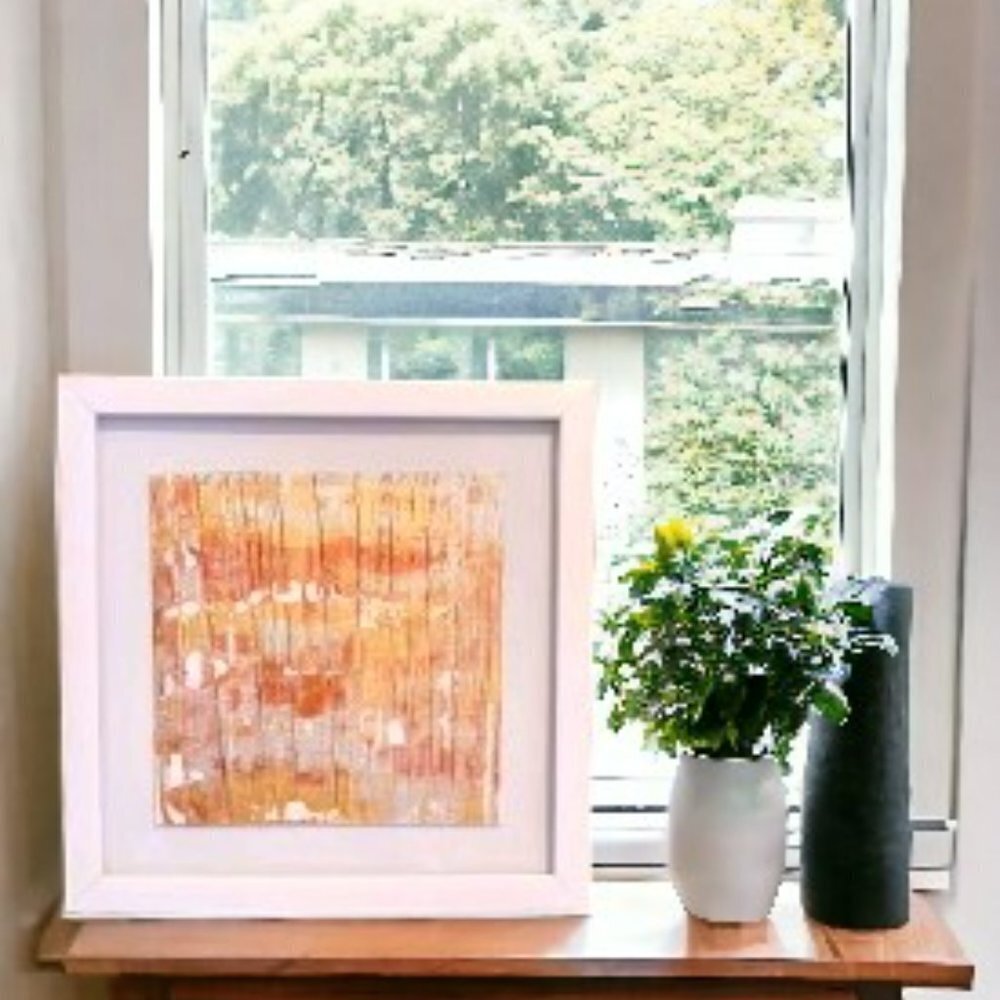 Framed Abstract‎ Painting Gold, White and Silver Insert - New - Handcraft…